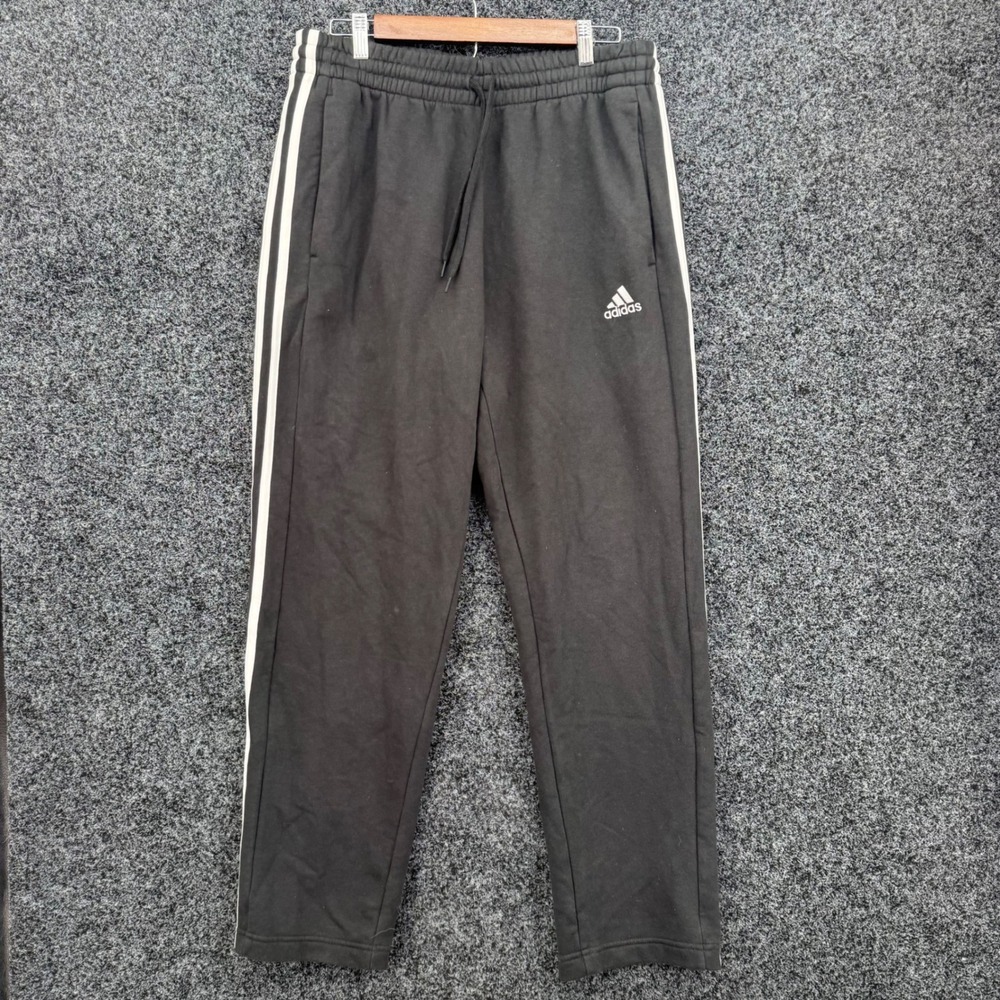 Adidas Mens Essentials 3-Stripe Fleece Sweatpants Black White Large